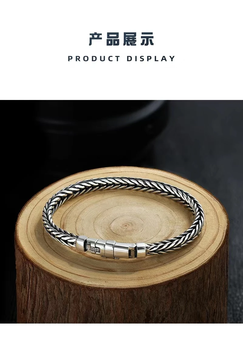 

100%S925 sterling silver handwoven pin keel bracelet sterling silver stylish men's personality men's and women's silver accessor