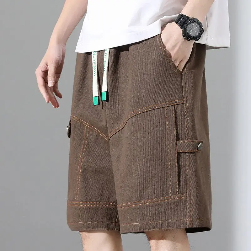 2023 New Summer Fashion Trend High Waist Lace Up Panel Pocket Open Line Decoration Casual Loose Oversize Men's Casual Pants