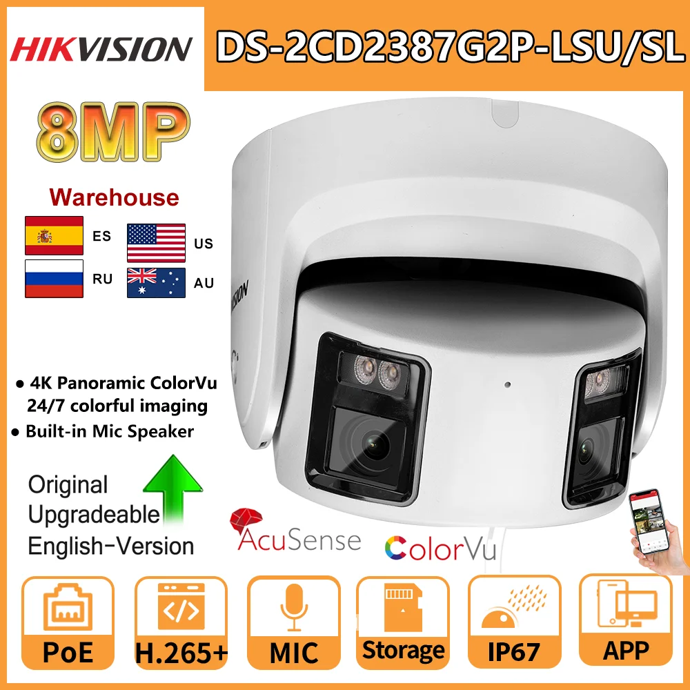 Hikvision 8MP Guardian TurnVu Tourelle IP Caméra DS-2CD2387G2P-LSU/SL 4K Sécurité Double Objectif document Nuit Intégré Micro Haut-Parleur