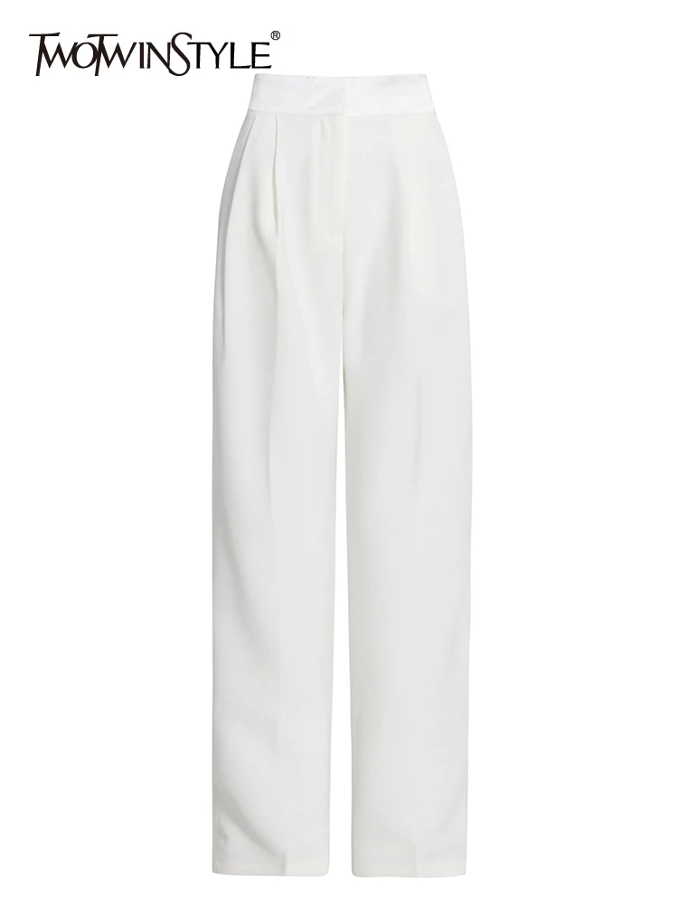 

TWOTWINSTYLE Minimalist Trousers For Women High Waist Patchwork Pockets Flat Elegant Pencil Pants Female Fashion Clothing 2022