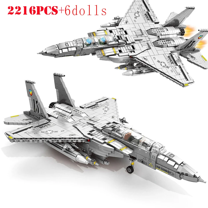 Military Air Force USA F-16 Fighter Jet Plane F-15 Eagle Building Blocks Army WW2 Soldier Airplane Model Bricks Children Toys 1