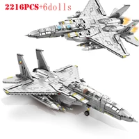 Military Air Force USA F-16 Fighter Jet Plane F-15 Eagle Building Blocks Army WW2 Soldier Airplane Model Bricks Children Toys 1