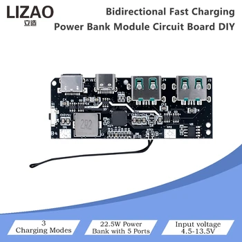 Modulo Power Bank a Ricarica Rapida 22.5W QC4.0 QC3.0, Doppia Uscita USB 5V 4.5A, Doppio Ingresso Micro USB e Type-C, Scheda di Ricarica per Batterie al Litio 18650