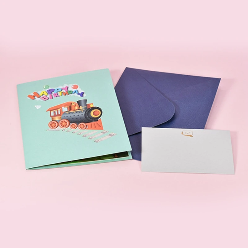 3D Pop Up Card Birthday Train Greeting Card Envelope Handmade Birthday