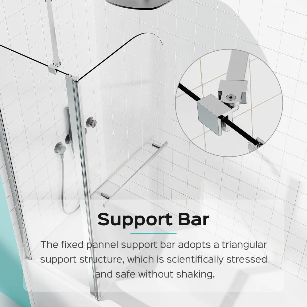 43 in. W * 58 in. H Frameless Folding Shower Doors for Bathtub, 1/4" (6mm) Thick SGCC Tempered Glass Door, Bathroom Pivot Tub 5