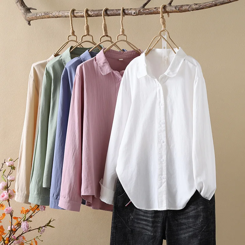 

Удобная и повседневная Весенняя тонкая рубашка-поло с воротником для женщин, простая и универсальная однобортная рубашка с длинным рукавом