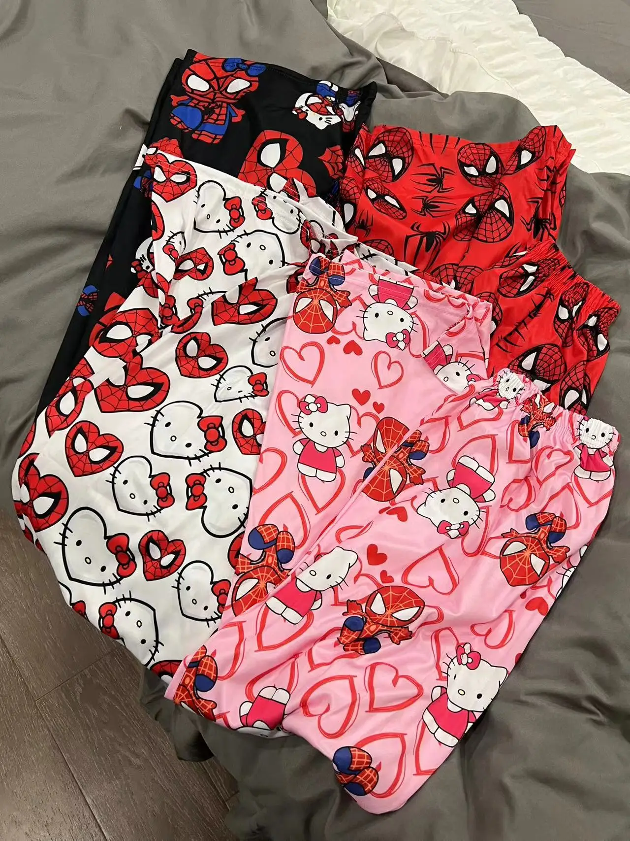 애니메이션 스파이더맨 파자마 바지, 헬로 키티 바지, 루즈 팬츠, 레저 홈 의류, 여성 커플 얇은 파자마 바지, 여름