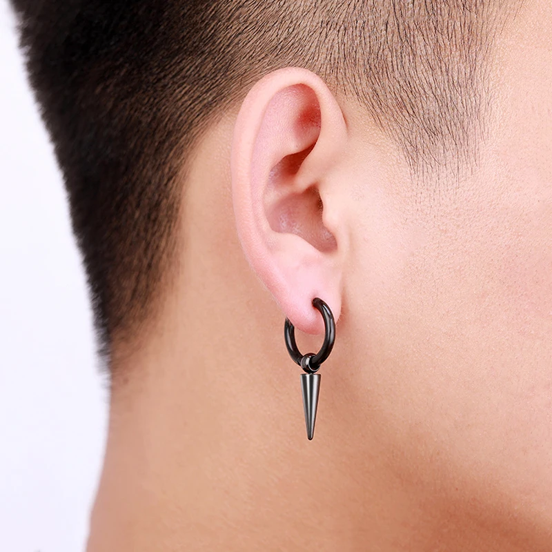 WKOUD Hoop Drop Earrings Black Moon Punk Girl Cross Multiple Unisex Geometry Star Animal Dragon Feather Rock Man Stainless Steel hoop earrings drop earrings animal earrings cross earrings