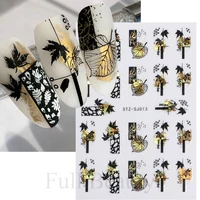3D Golden Fall Nail Stickers Black Gold Leaf Cotton Flowers Transfer Decals Nail Adhesive Sliders Manicure New Design Decoration 1