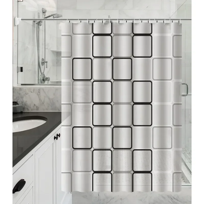 PEVA Bathroom Shower Curtain Geometric Grid Pattern Partition Curtain Thickened Waterproof Dry Wet Separation Shower Curtain