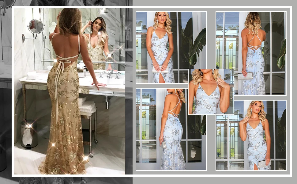 Vestidos de fiesta de sirena con lentejuelas para mujer 2024, vestido largo formal de noche con abertura y encaje brillante