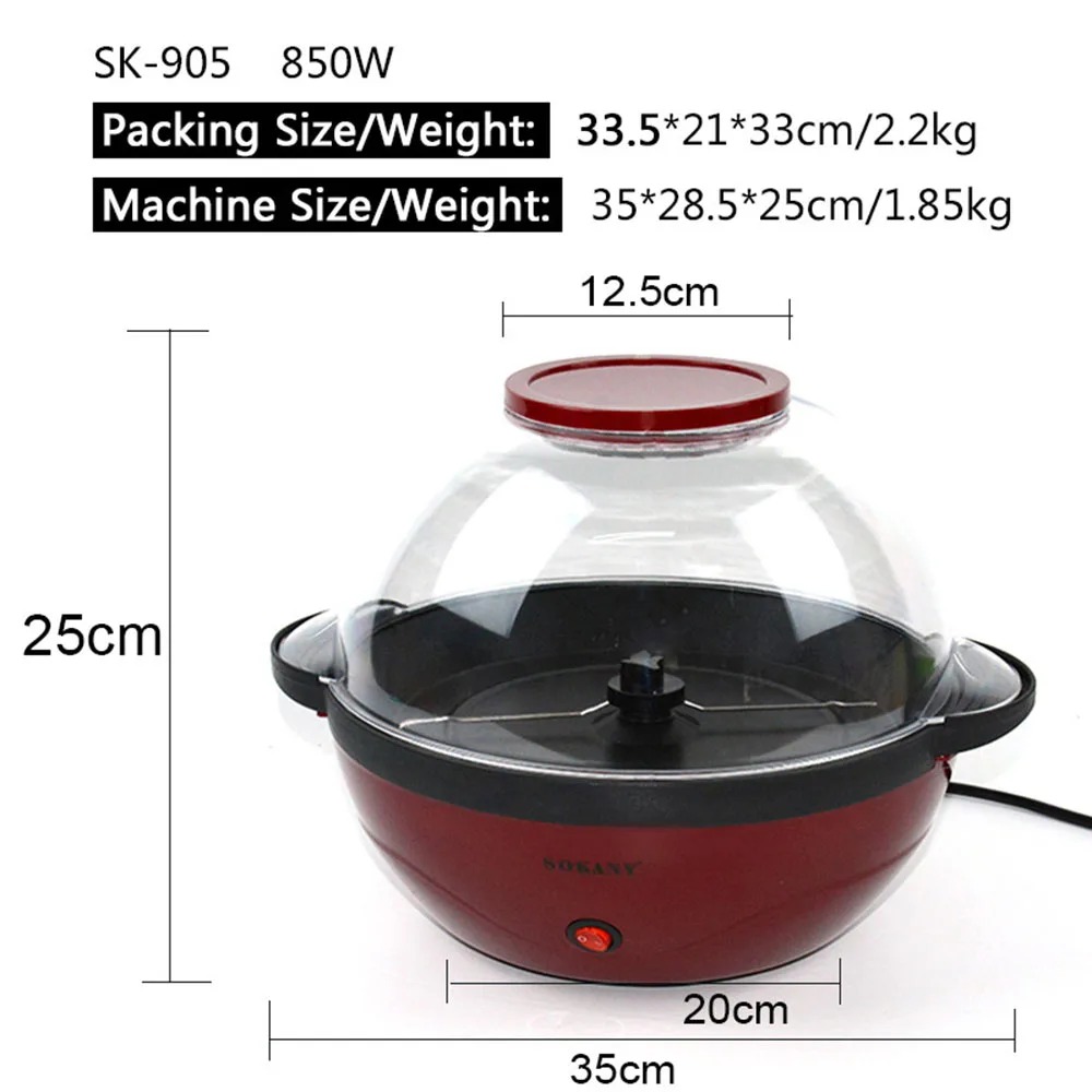 Popcorn Machine, Non-stick Board, Electric Stirring with Fast Heating Technology, Cool Handle, with Large Lid 3