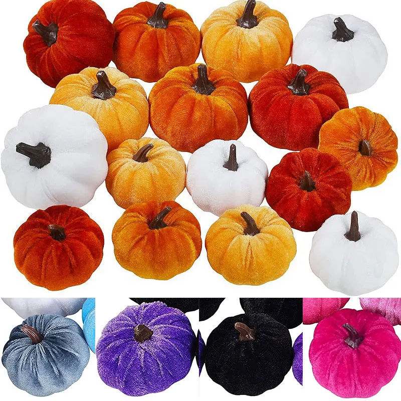 Halloween Pumpkin Ornament Pillow Decor Handmade Velvet Pumpkins Decor Soft Stuffed Pumpkin Artificial Foam Ornaments 5.5/8/10CM