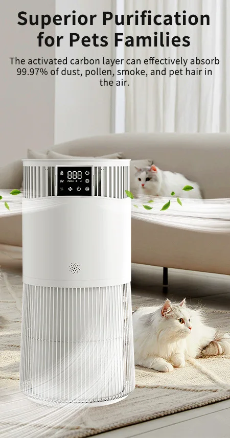 JH Smart Pet Air Purifier H13 HEPA+Activated Carbon PM2.5 Display Child Lock Tim