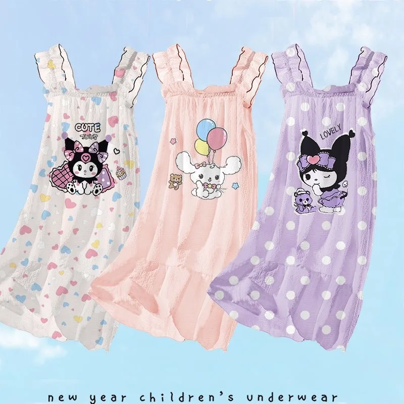 

Sanrio Cartoon Anime Summer New Cinnamoroll Kuromi Cute My Melody Sleepwear Girl Tank Top Dress Pajama Christmas Birthday Gifts