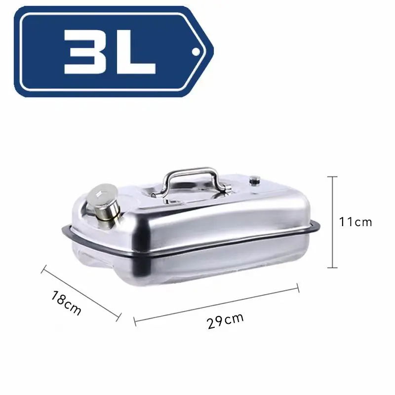 Spill Proof Fuel Container 201 Thicked Stainless Steel Orizontal Oil Drum 3L/5L Spare Fuel Tank Oil Pot Portable Drum