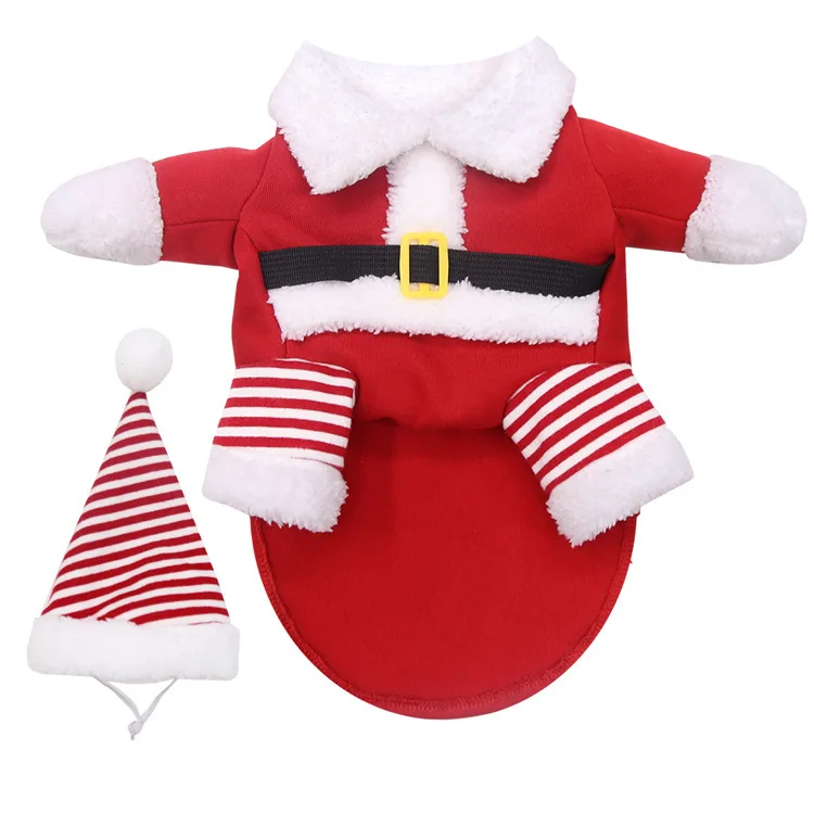 Pet Christmas Clothes Santa Claus Dog Costume Winter Puppy Coat Jacket Suit Cap Warm Cosplay Dogs Cats