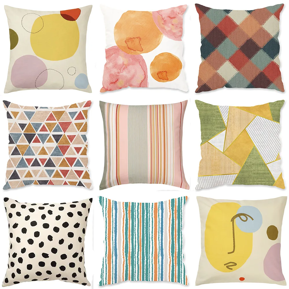 

Minimalist Pillowcase Line Color Drawing Geometric Block Plush Pillowcase Digital Printing Backrest Cover Cushion Cover 45x45