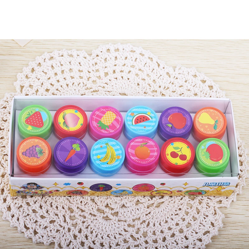 

12pcs/Box Children Toy Rubber Stamps Cartoon Fruits Kid Seal DIY Scrapbook Photo Album Decor Stamper High Quality Simple New