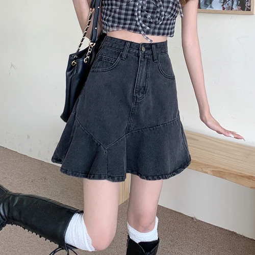 maxi skirt Casual Simple All Match A Line Skirt Woman Spring Summer Tide Chic Denim Skirts Fashion Ins High Waist Hip Design Jupe Femme tartan skirt Skirts