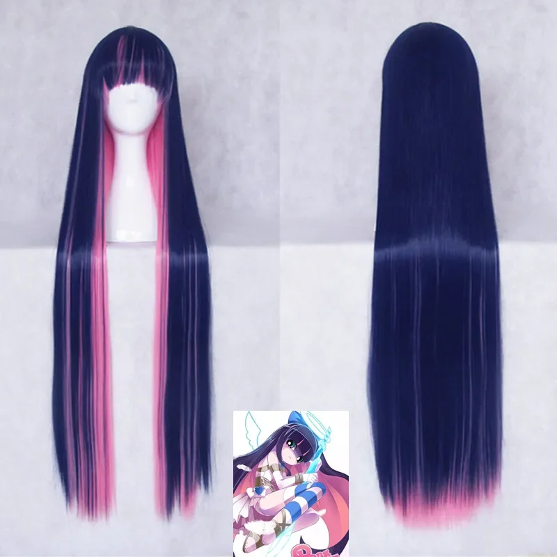 

100cm/39"inch Long Blue Mixed Pink Straight Stocking with Garterbelt Anarchy Stocking Cosplay Hair Wigs