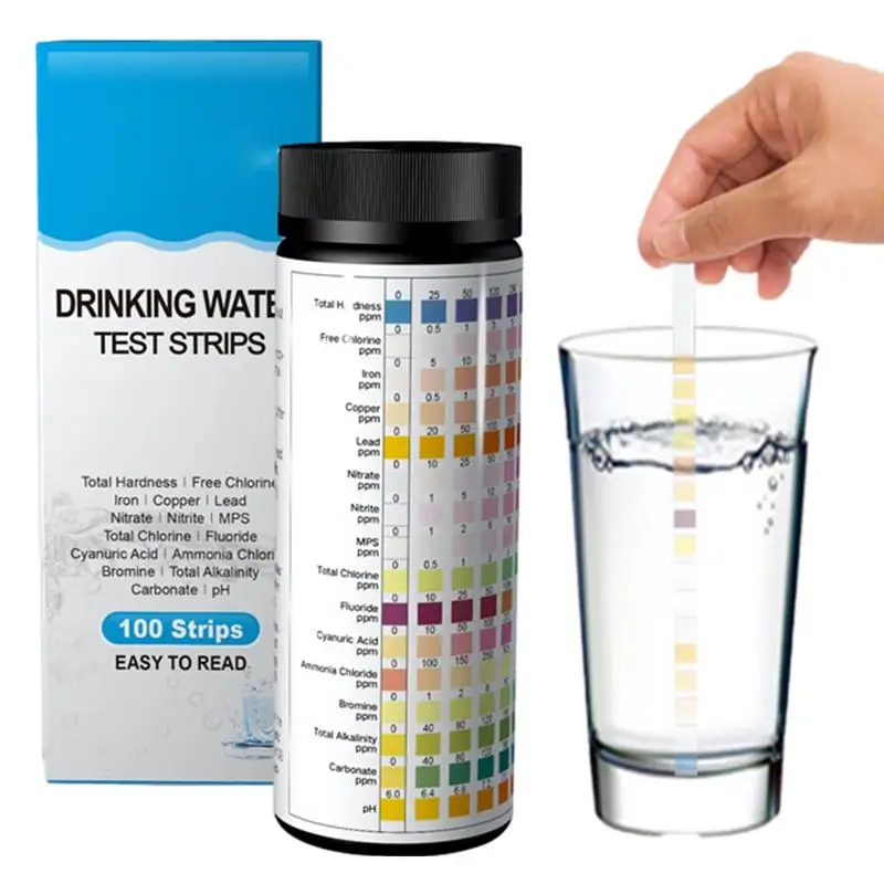 100 Strips Drinking Water Test Kit 16 In 1 Multipurpose Chlorine PH Test Strips SPA Swimming Pool Water Quality Testing Paper