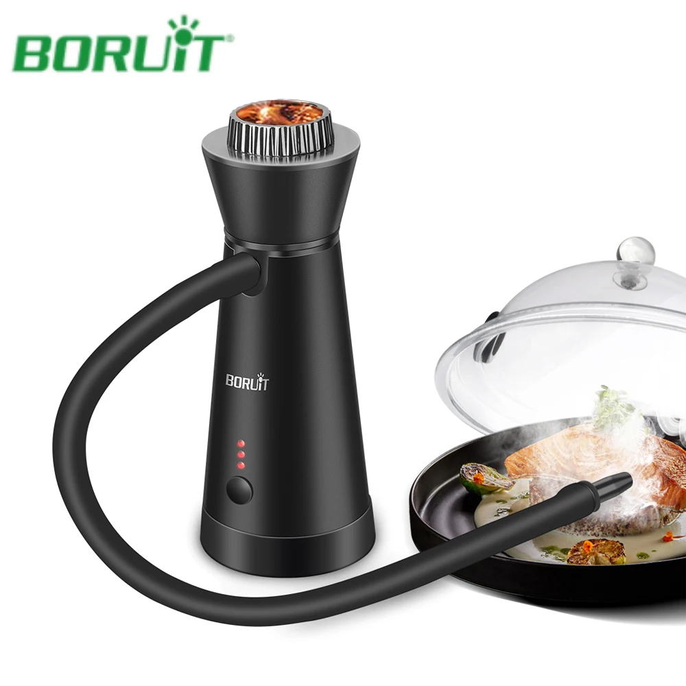 BORUiT SK301B Smoke Infuser Cuisine Portable Molecular Machine Bar Cold Smoke Generator Meat Burn Cooking Smoking Gun for BBQ