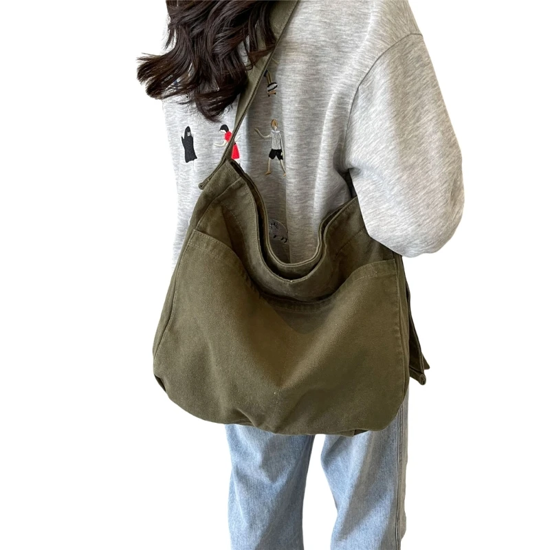 Bag Canvas Crossbody Bag Solid Color School Book Bag for Girl Student E74B