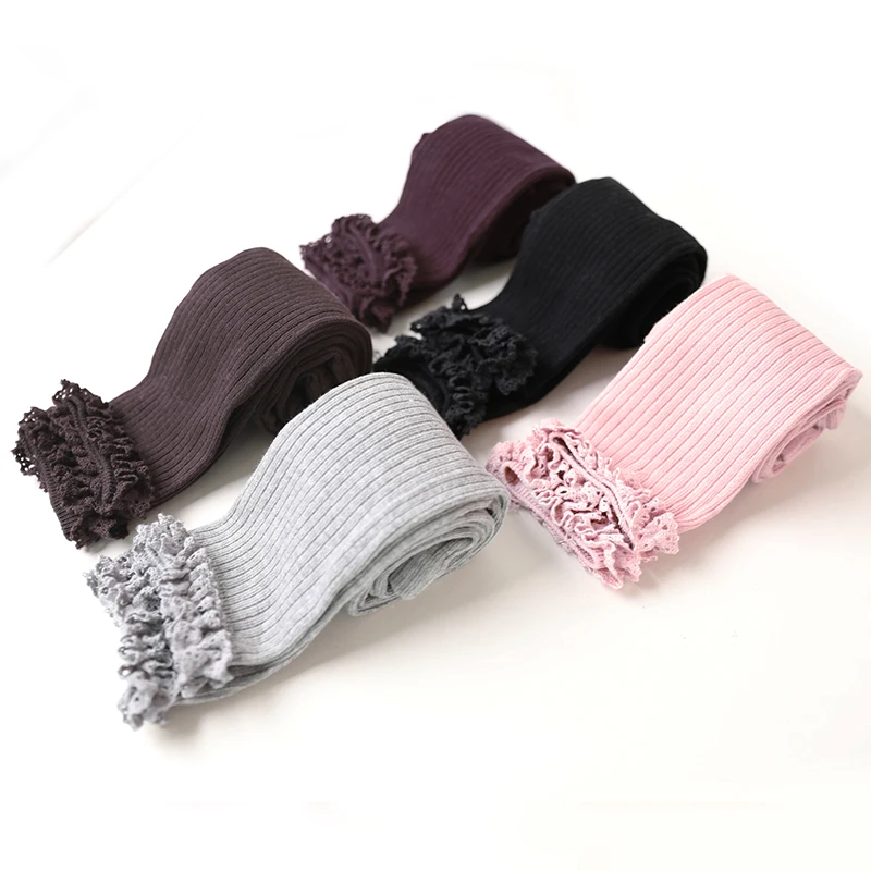 سروال ضيق قطني مضلع من الدانتيل للأطفال ، بنطلون ،...