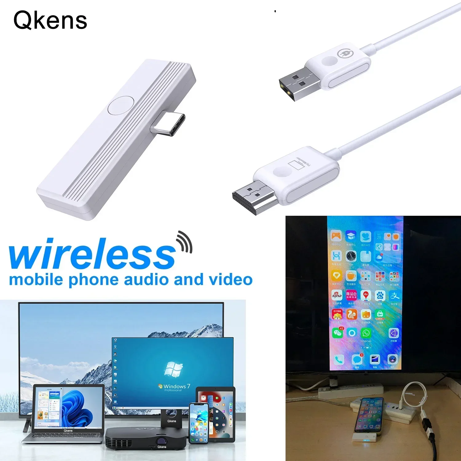 Type C Wireless Transmit Display Adapter USB-C To HDMI Extender Cable for IPhone15 DP-Alt Huawei Phone Laptop PC To TV Projector