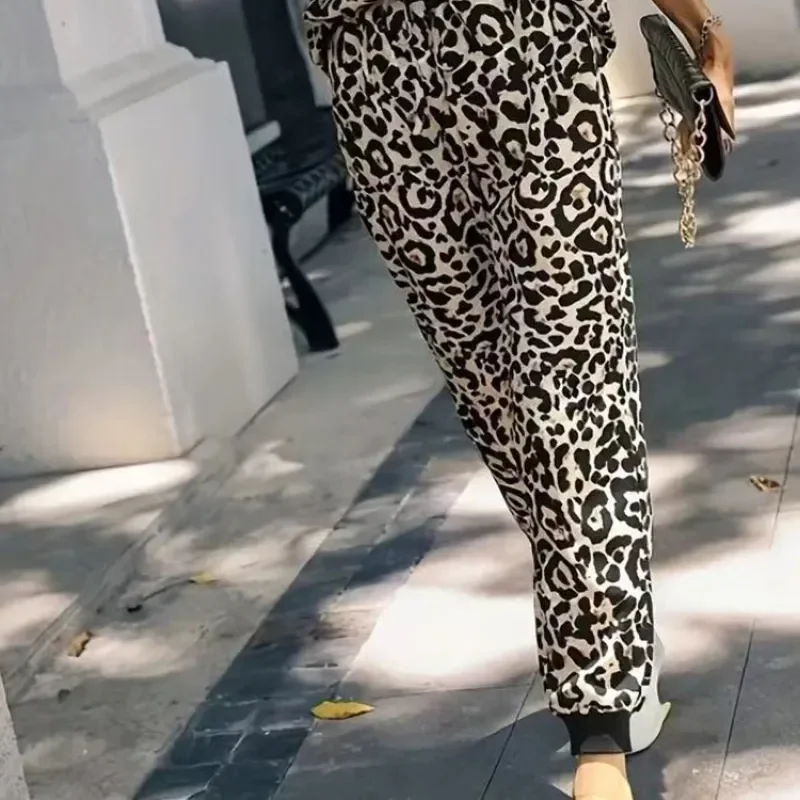 2025 New Fashion Sets For Women 2 Pieces O Neck Leopard Print Short Sleeve Casual Summer Tops  70