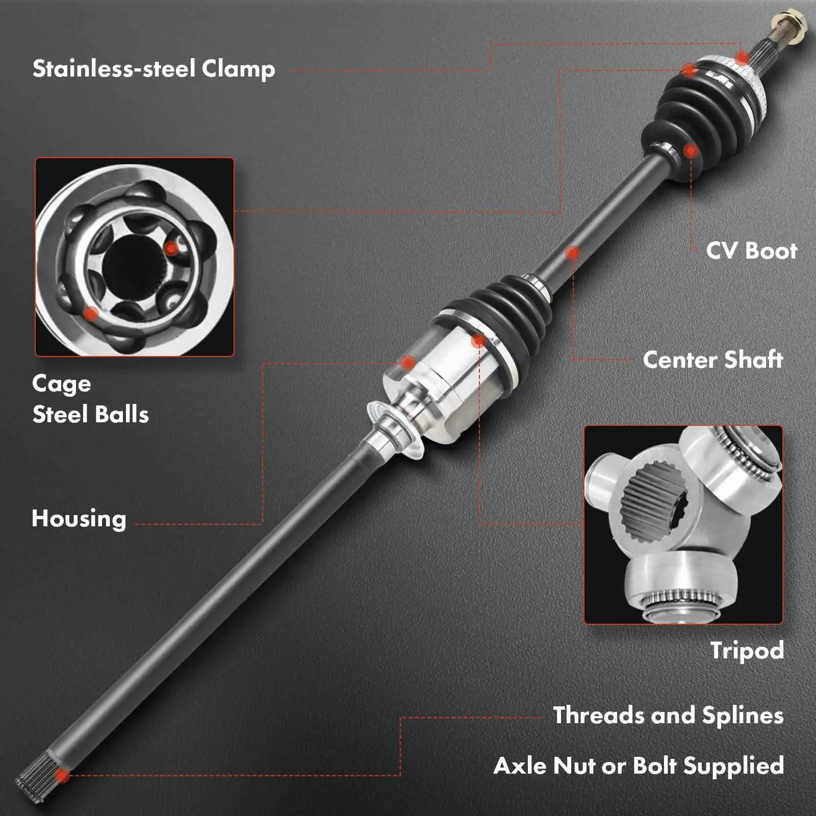 CV Axle Shaft Assembly For Ford Escape 2013-19 Lincoln MKZ 2013 FWD Front Right 66-2308, CV6Z3B436A