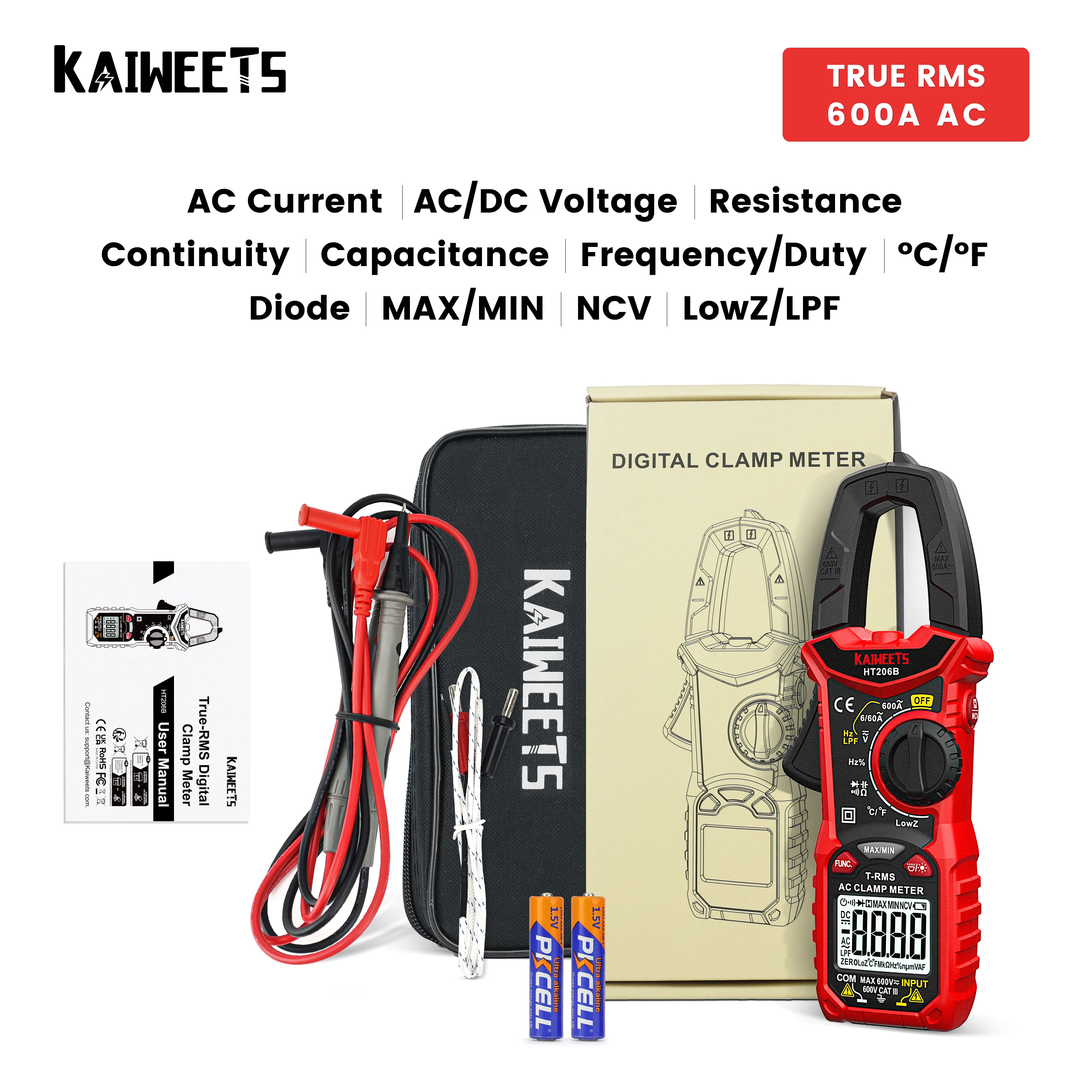 hardness testing machine KAIWEETS AC DC Digital Clamp Meter Multimeter Pinza Amperimetrica True RMS High Precision Capacitance NCV Ohm Hz Tester wind anemometer Measurement & Analysis Tools