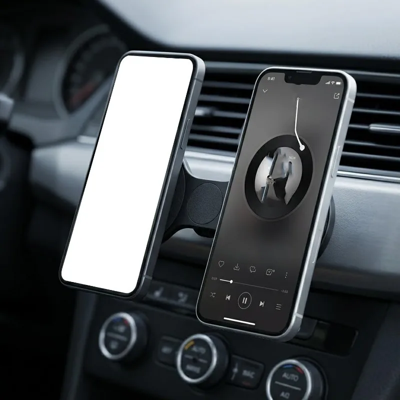Dual-Phone Magnetic Car Mount with Secure Attachment Magnetic Ring