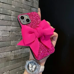Cute 3D Bowknot Glitter Phone Case - Lovely Shockproof Soft Cover - iPhone 18 (Rose Red)