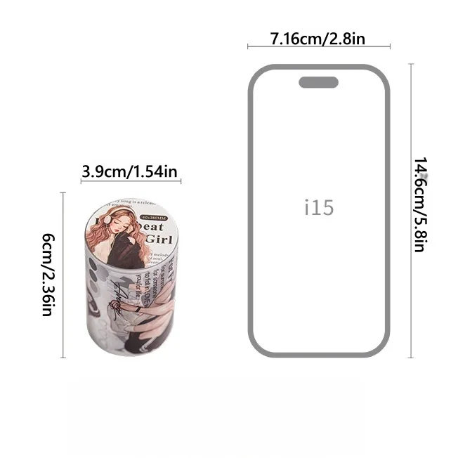 6롤 팩 - 6cm×200cm 무광 캐릭터 테마 펫 테이프 세트 - 하트풀 걸 시리즈 - 방수, 절단 불가, 스크랩북, 저널링, 공예 및 선물 포장용 장 소형 테이프 - DIY 프로젝트 및 미술 용품을 위한