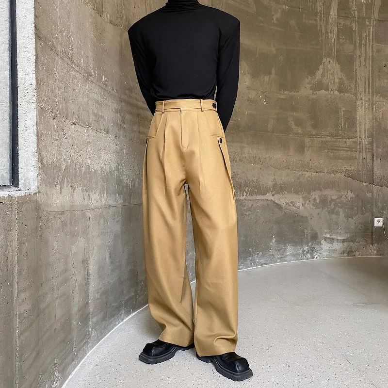 

SYUHGFA Men's Clothing 2024 Autumn Winter New Thickening Wide Leg Pants Korean Streetwear Causal Belt Straight Trousers For Male