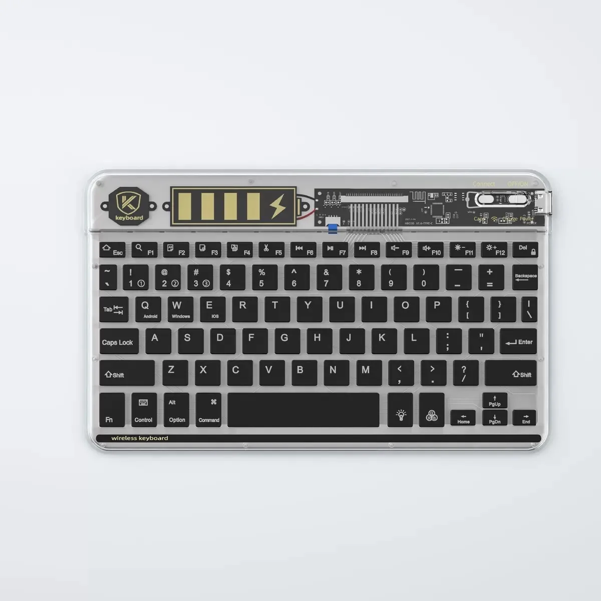 Three-mode bluetooth wireless transparent keyboard type-c charging colorful backlit bluetooth keyboard portable and thin keyboar