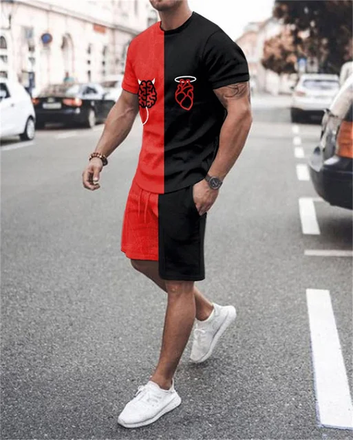 Summer New Men's T-Shirt + Shorts 2-Piece Set Of Crown King 3D Printing Oversized Casual Street Harajuku Hip-Hop Retro Round Nec TS1149.