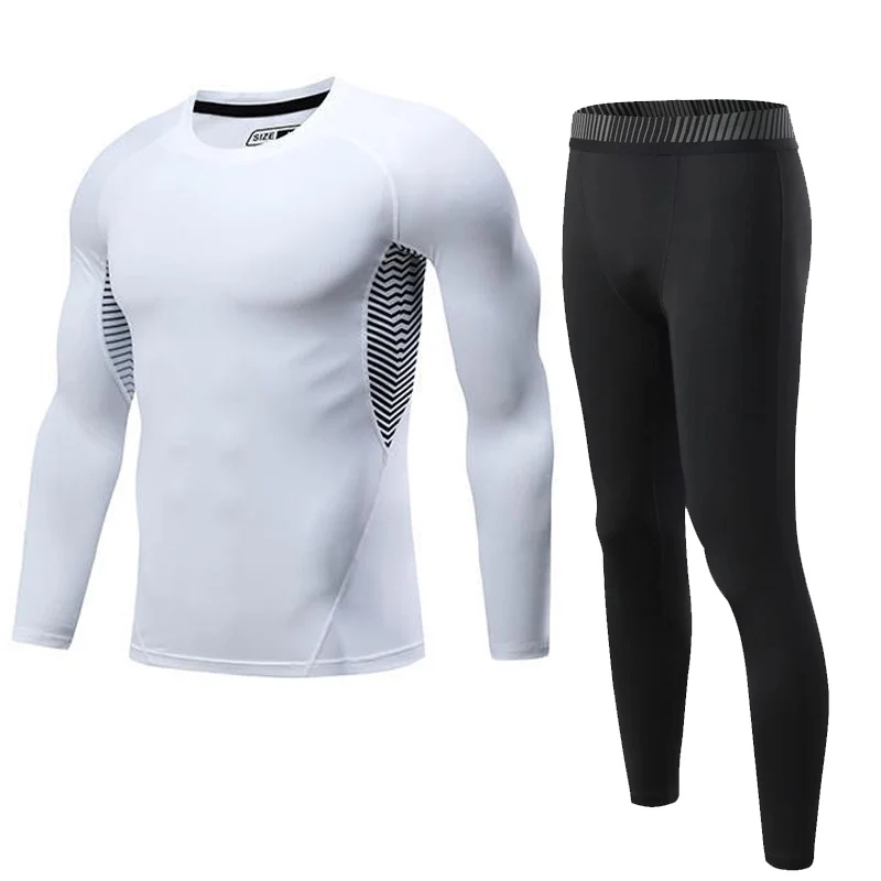 Fitness clothing Men Winter Sports Thermal Underwear Base Layer Workout Tights Compression Tracksuit solid color rash guard male