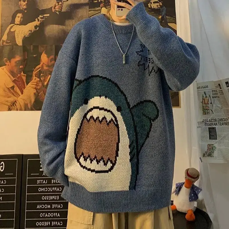 

2023 Aesthetic Design Y2k Clothes Shark Green Jumper Sweater Men Women Winter Warm Pullover Harajuku Anime Sweat Tops Christmas