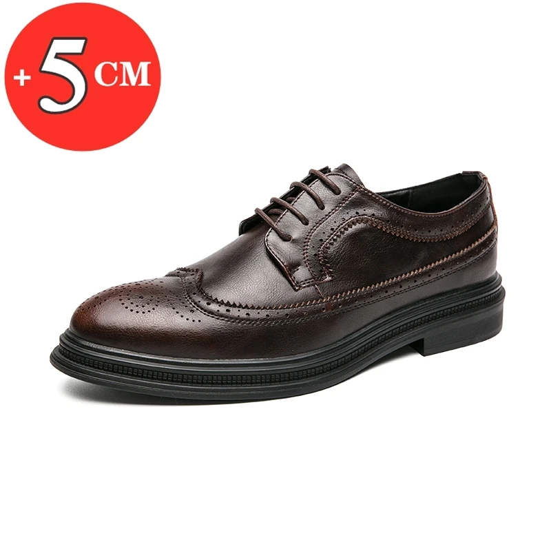 

New Business Leather Shoes Men Elevator Shoes Height Increase Insole 5CM / Flat British Office Black Brown Fashion Leisure Shoes