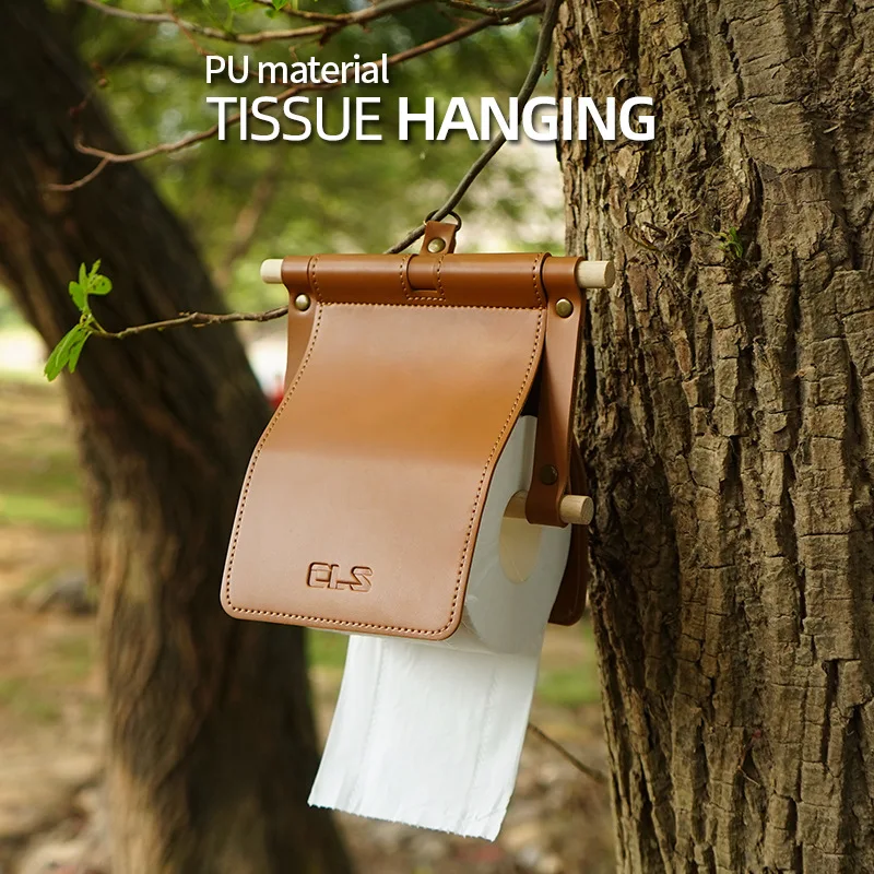 1pc Portable PU Leather Tissue Hanger Waterproof Hanging Holder Detachable Toilet Paper Roll Case Bathroom Outdoor Camping BBQ