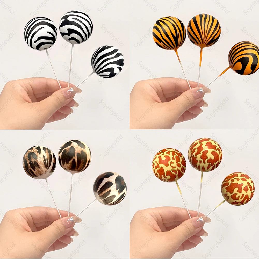 Bälle mit Tieren-Aufdruck für Kuchendekoration, Leoparden-Tiger-Zebra-Aufdruck, Dschungel-Cup-Kuchenbälle, DIY, Safari, Geburtstag, Babyparty, Party