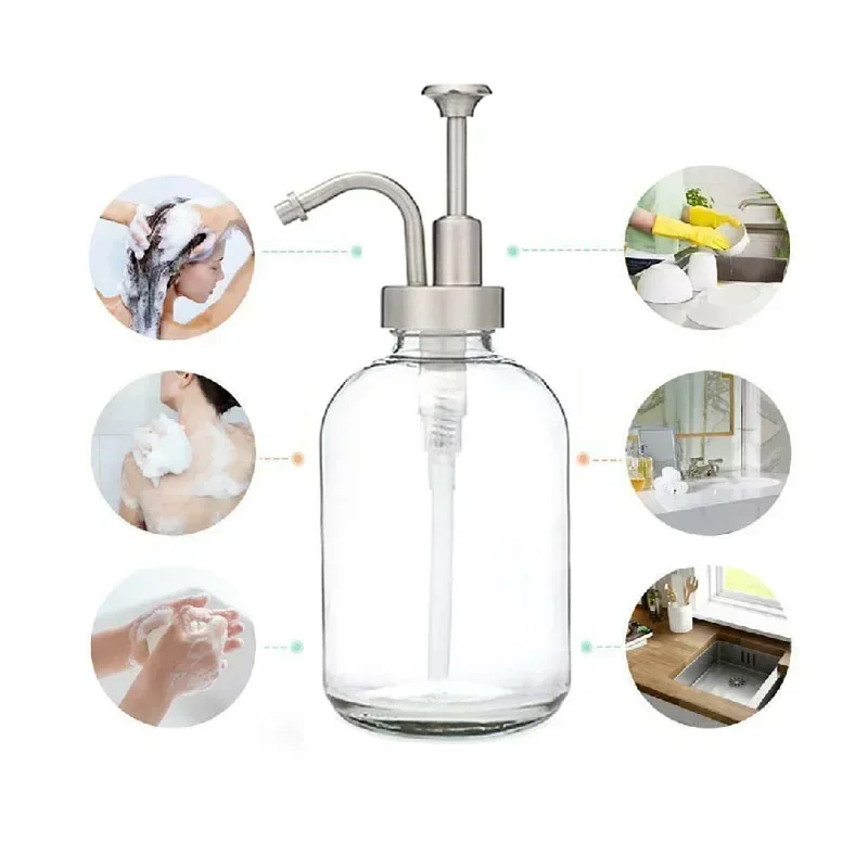 Press Nozzle Mouth Glass Bottle Hand Sanitizer Liquid Soap Solution Lotion Shower Gel Pump Bottle Nordic Bathroom Storage Bottle 4