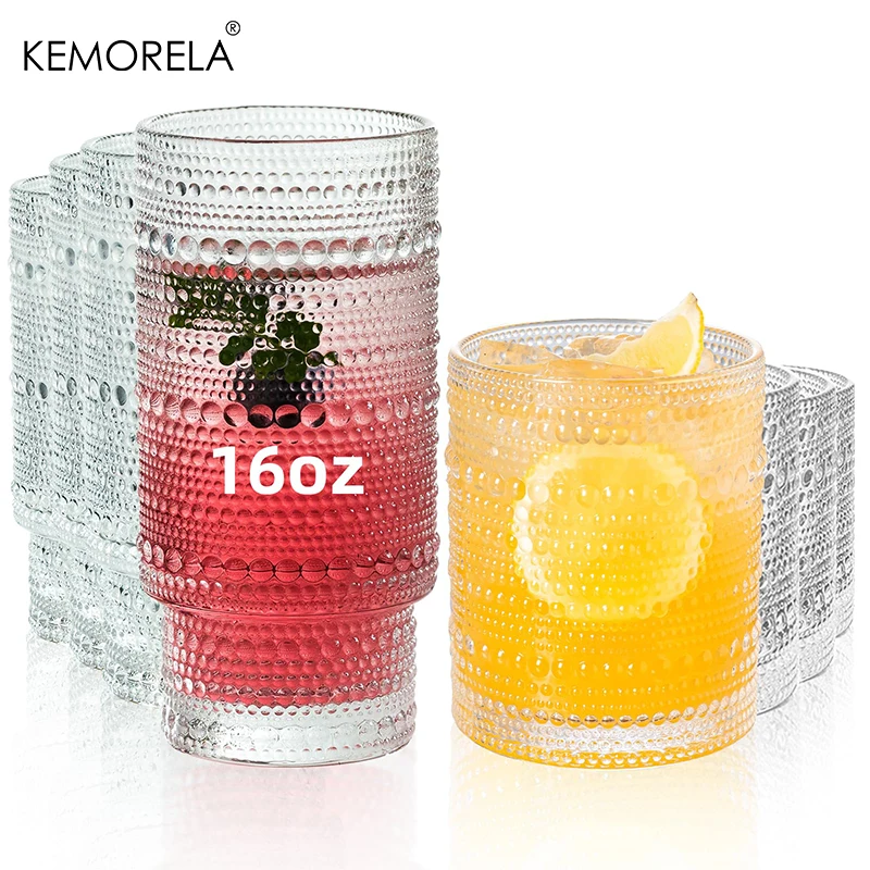 8PCS Raindrop Cup Glasses Vintage Glassware 14/16 oz Cute Beaded Bubble Cocktail Cup For Wine Beer Juice Whiskey