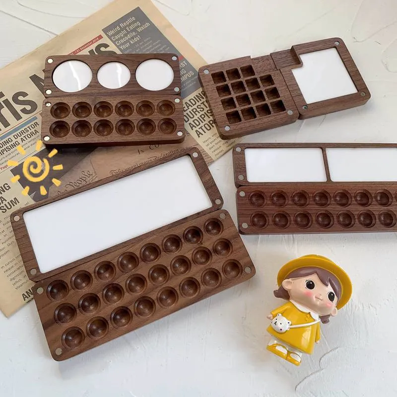 

Handmade Walnut Professional Paint Palette Tray Empty Travel Watercolor Paint Storage Portable Wooden Box Art Painting Supplies