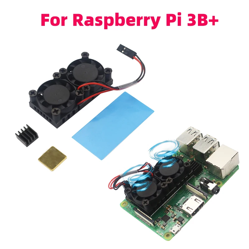 라즈베리 파이 4 모델 B 3B+ 3B용 실리콘 열 패드가 있는 듀얼 팬 액티브 쿨러 CPU RAM 냉각 라디에이터