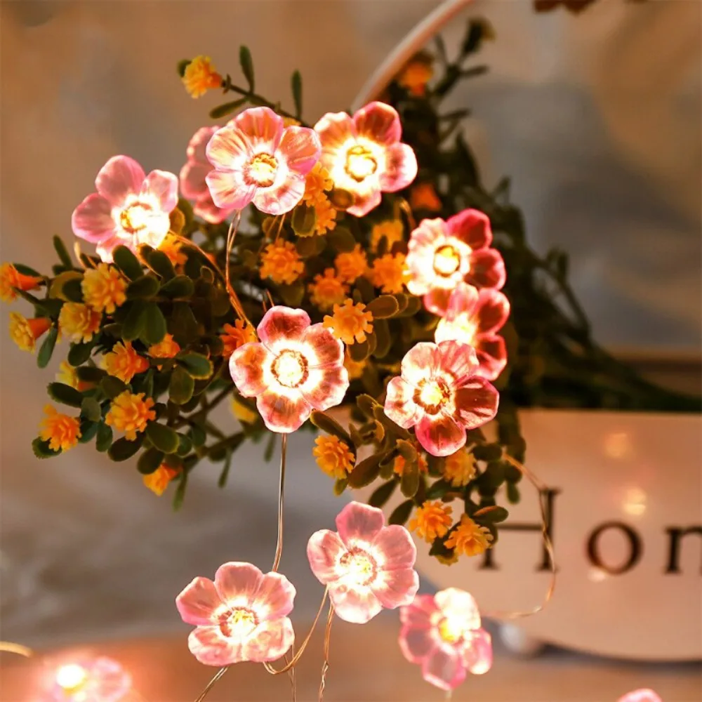

3D Cherry Blossom Light String 1 Meters DIY Decor LED Copper Wire Lamp Floral Design Battery Version Courtyard lamp String