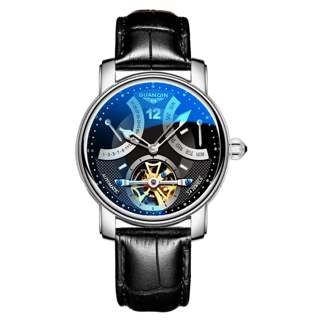 

GUANQIN Men Watch Luxury Automatic Watches Waterproof Luminous Mechanical Wristwatch Sapphire Skeleton Dial Week Date